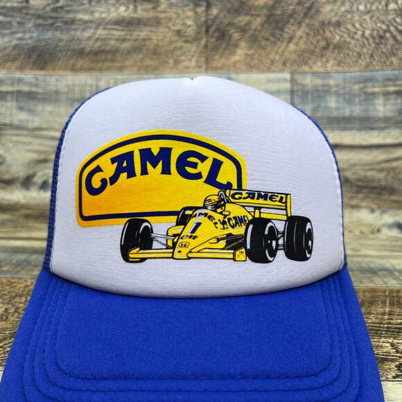 Camel Racing Mens Trucker Hat Blue Snapback Motorsport Drag Retro Baseball Cap - Picture 4 of 9